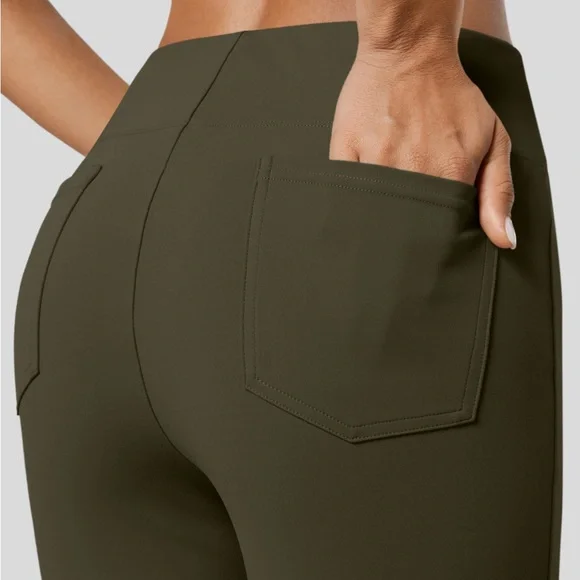 Halara Flex High Wasted Back Side Pocket Slightly Flare Work Pants Forest Green - Picture 4 of 6
